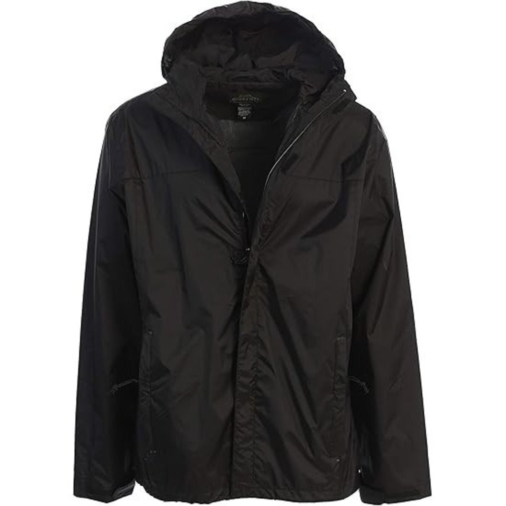 Men's‎ Waterproof Rain Jacket With Mesh Lining and Carrying Bag - Black -Large